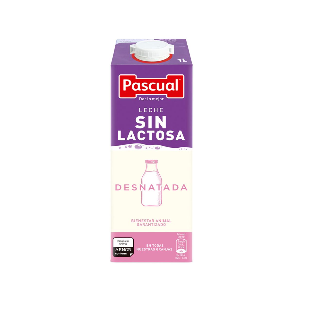 LECHE PASCUAL DESNATADA SIN LACTOSA 1L.